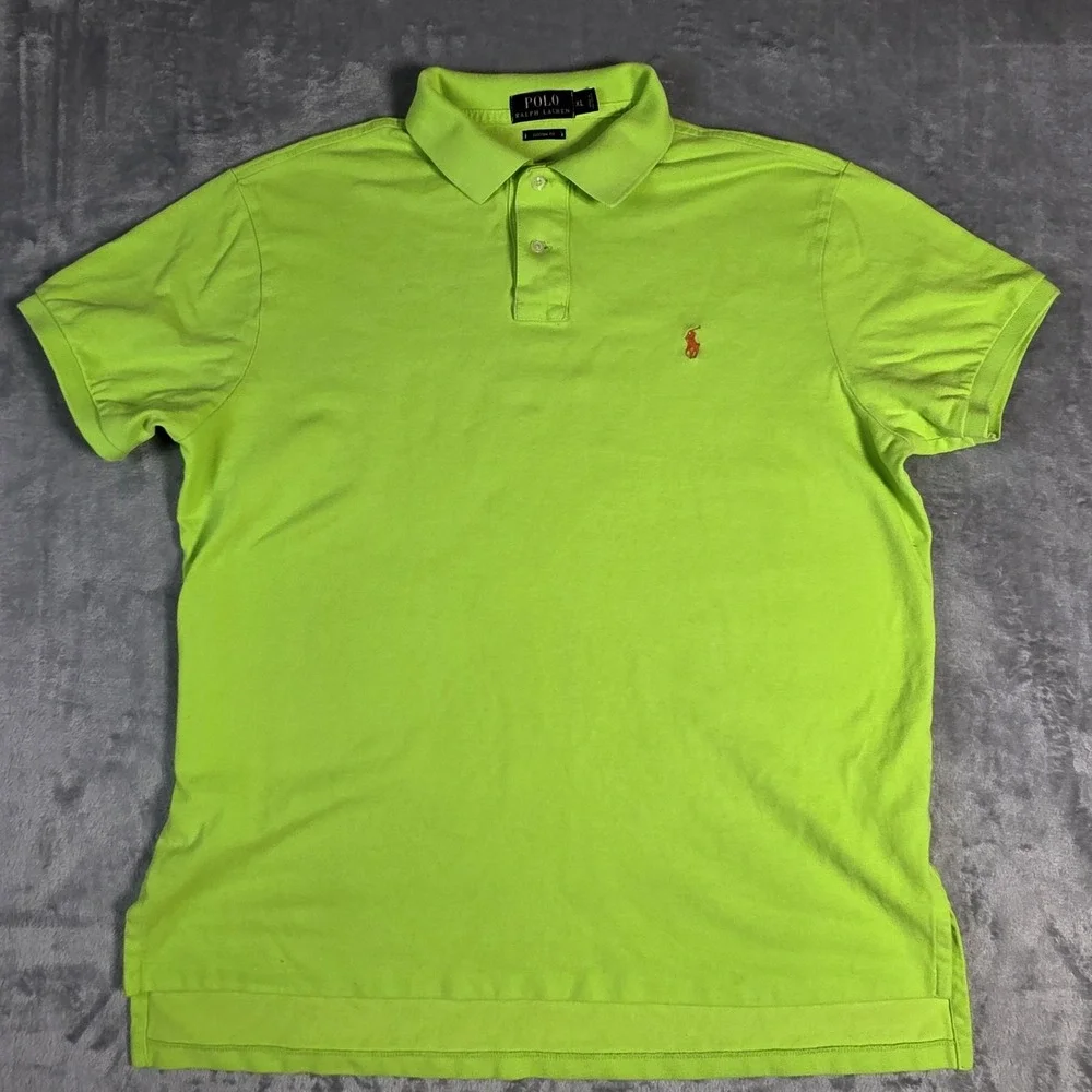 Polo Ralph Lauren‎ Men's XL Lime Green Polo Custom Fit Orange Pony